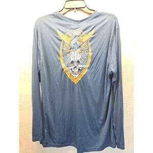 Reel Life Sun Shirt Size Large Blue Skull Fishing